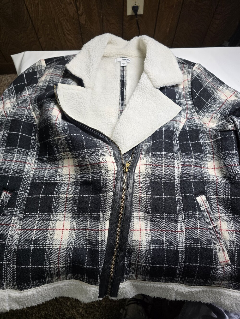 Sonoma Black Plaid Sherpa-Lined Shirt Jacket
